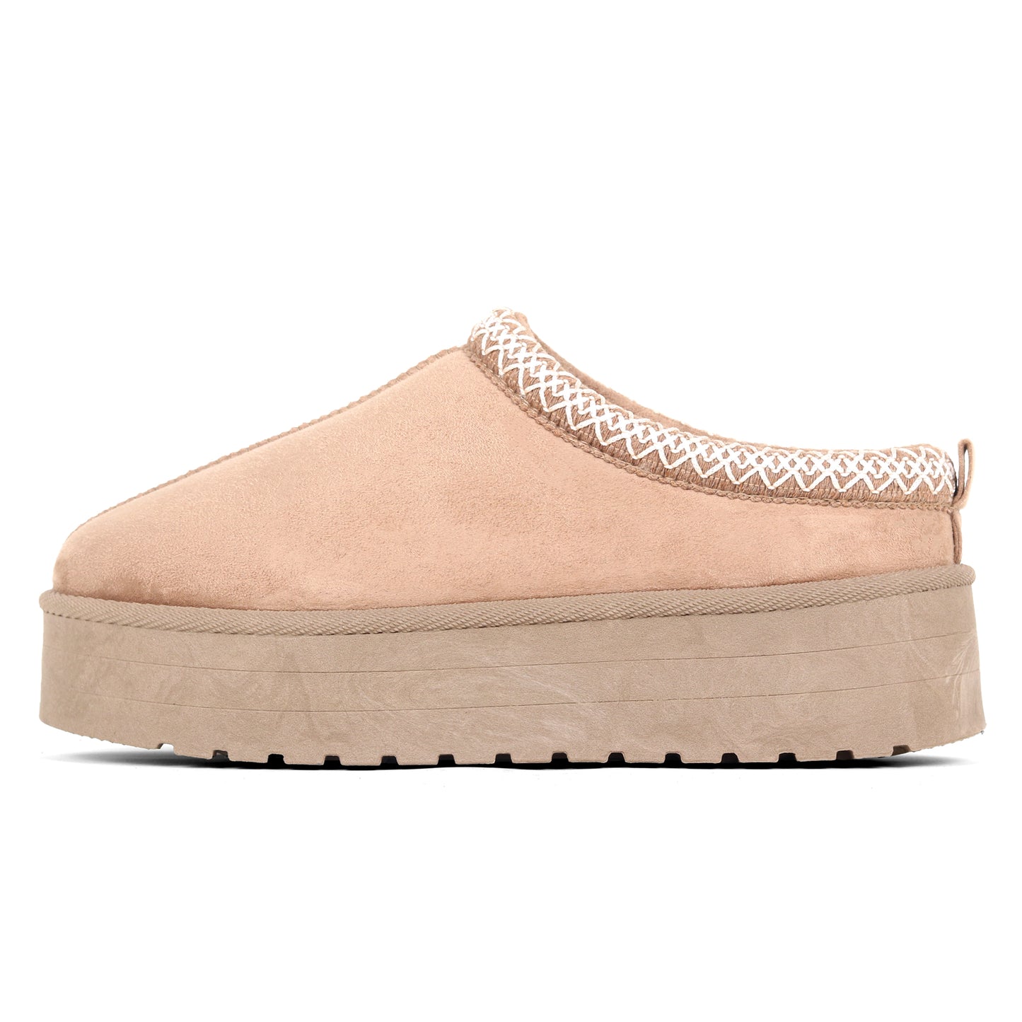 Amj Fashions Ladies Women Khaki Platform High Sole Faux Suede And Fur Lined Mule Slippers Size UK 3-8