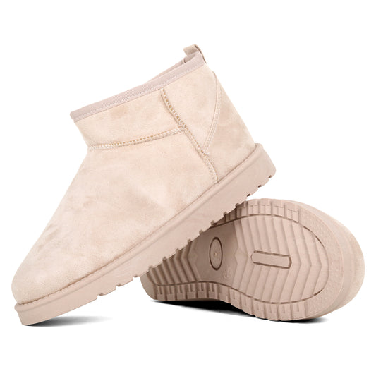 Amj Fashions Ladies Women Faux Suede And Fur Lined Round Toe Beige Boots Size UK 3-8