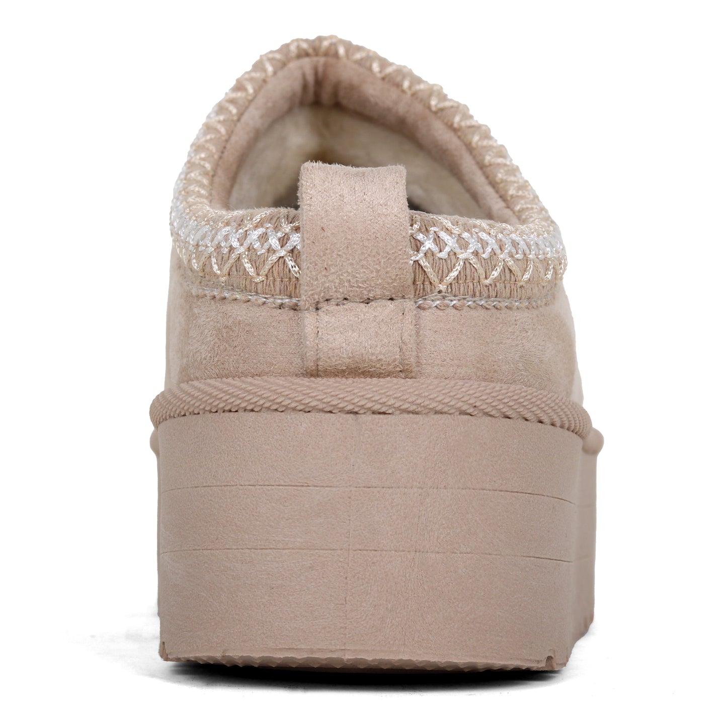 Amj Fashions Ladies Women Beige Platform High Sole Faux Suede And Fur Lined Mule Slippers Size UK 3-8