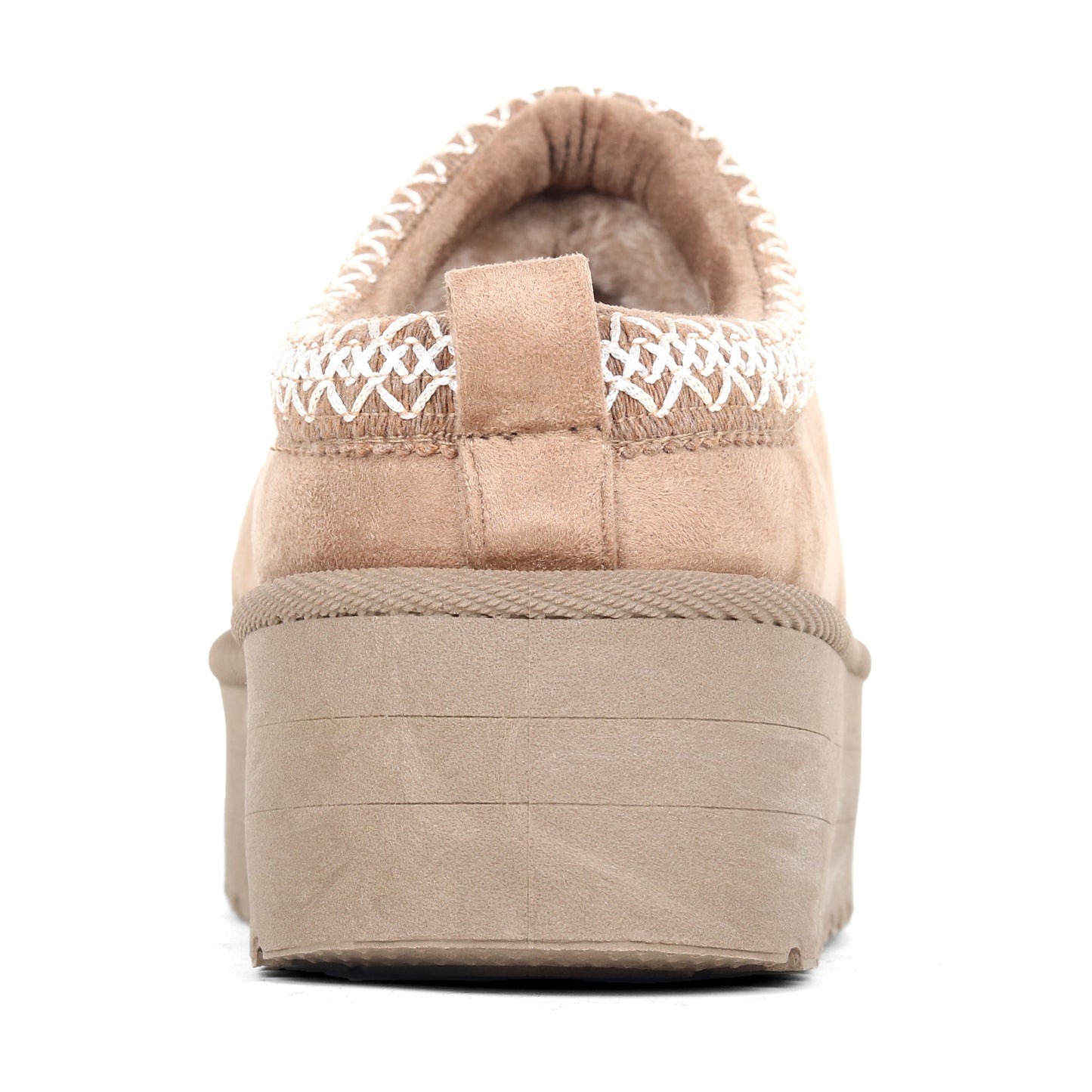 Amj Fashions Ladies Women Khaki Platform High Sole Faux Suede And Fur Lined Mule Slippers Size UK 3-8