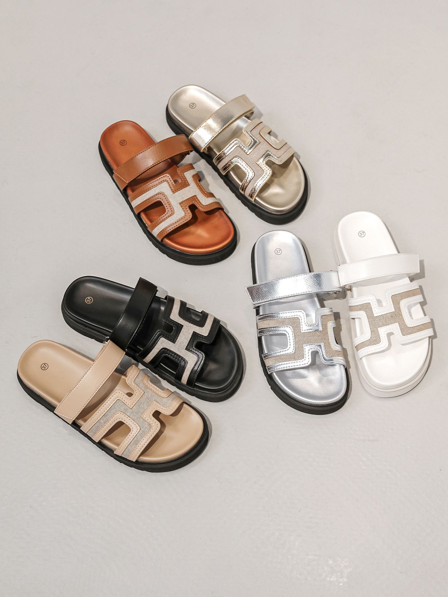 Amj Fashions Ladies Women Gold Flatform Slip On faux Leather Sliders Flip-flops Size UK 3-8